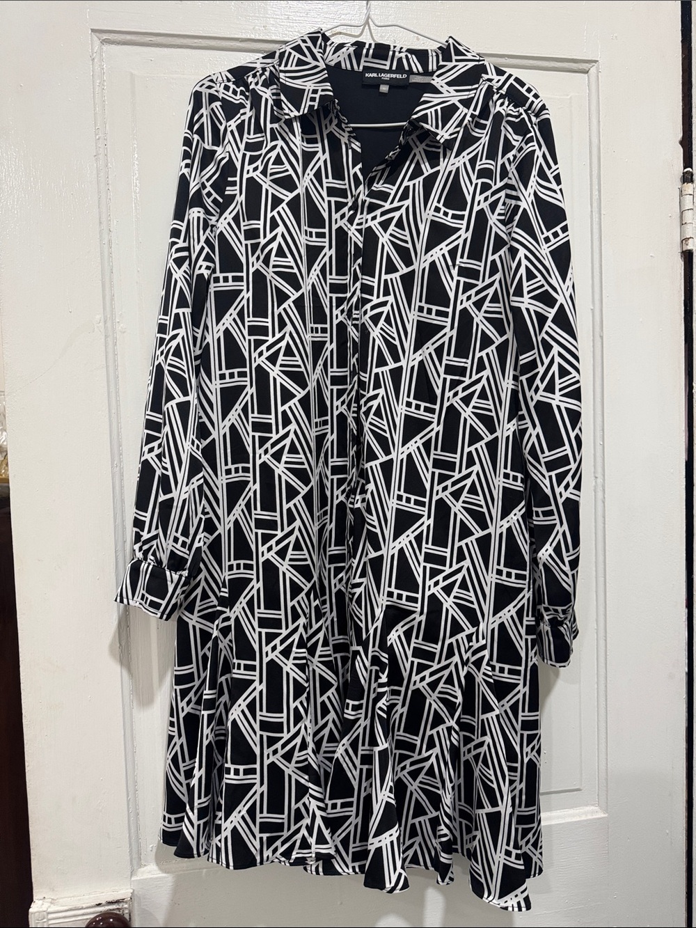 Karl Lagerfeld Black and White Geometric Tunic Shirt Dress
